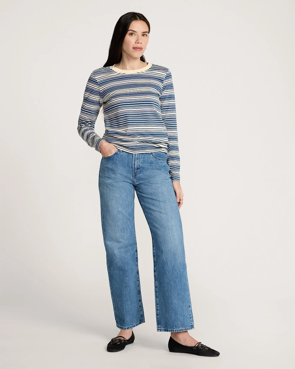 WOMEN'S LONG-SLEEVE STRIPE DESCHUTES TEE