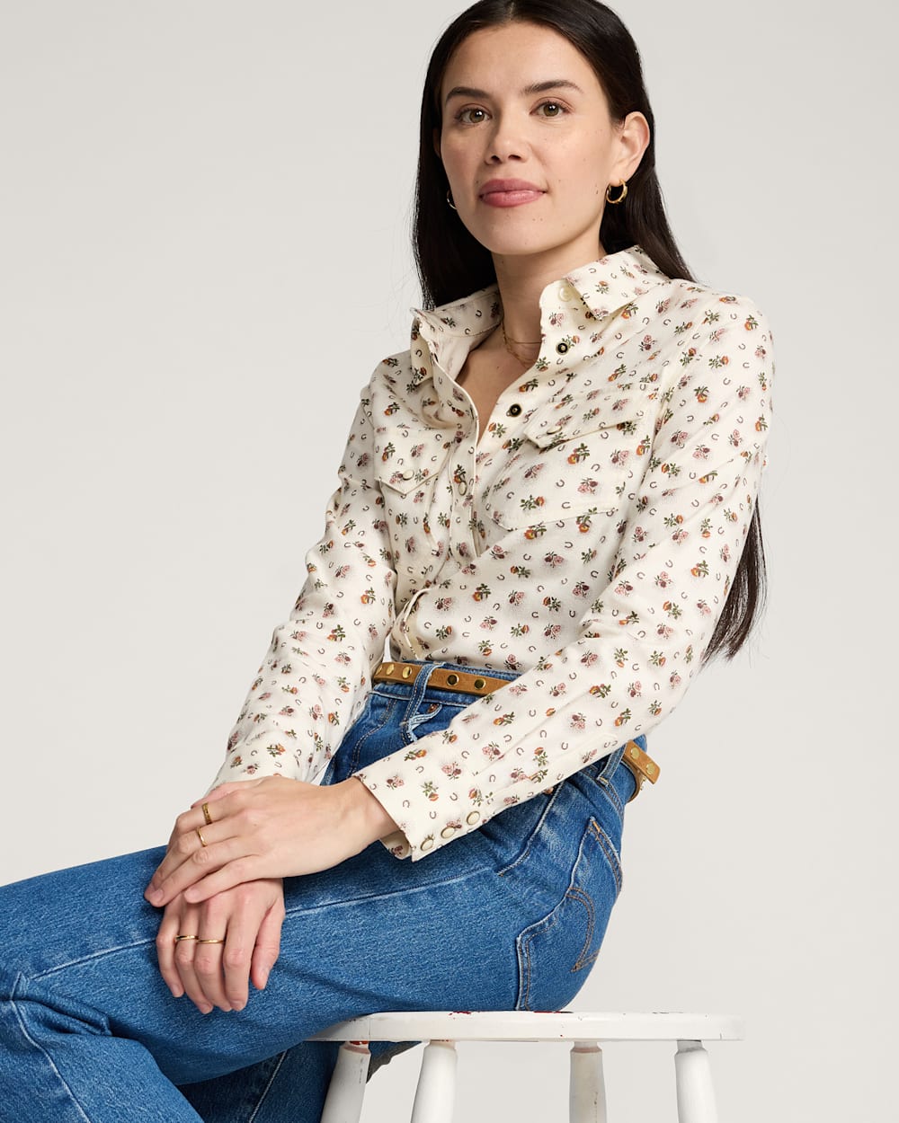 WOMEN'S FLORAL COTTON TWILL GAMBLER SHIRT