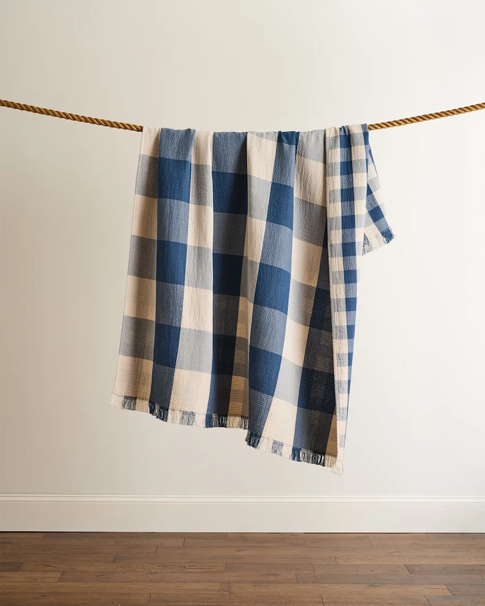 BLOCK PLAID ORGANIC COTTON FRINGED THROW