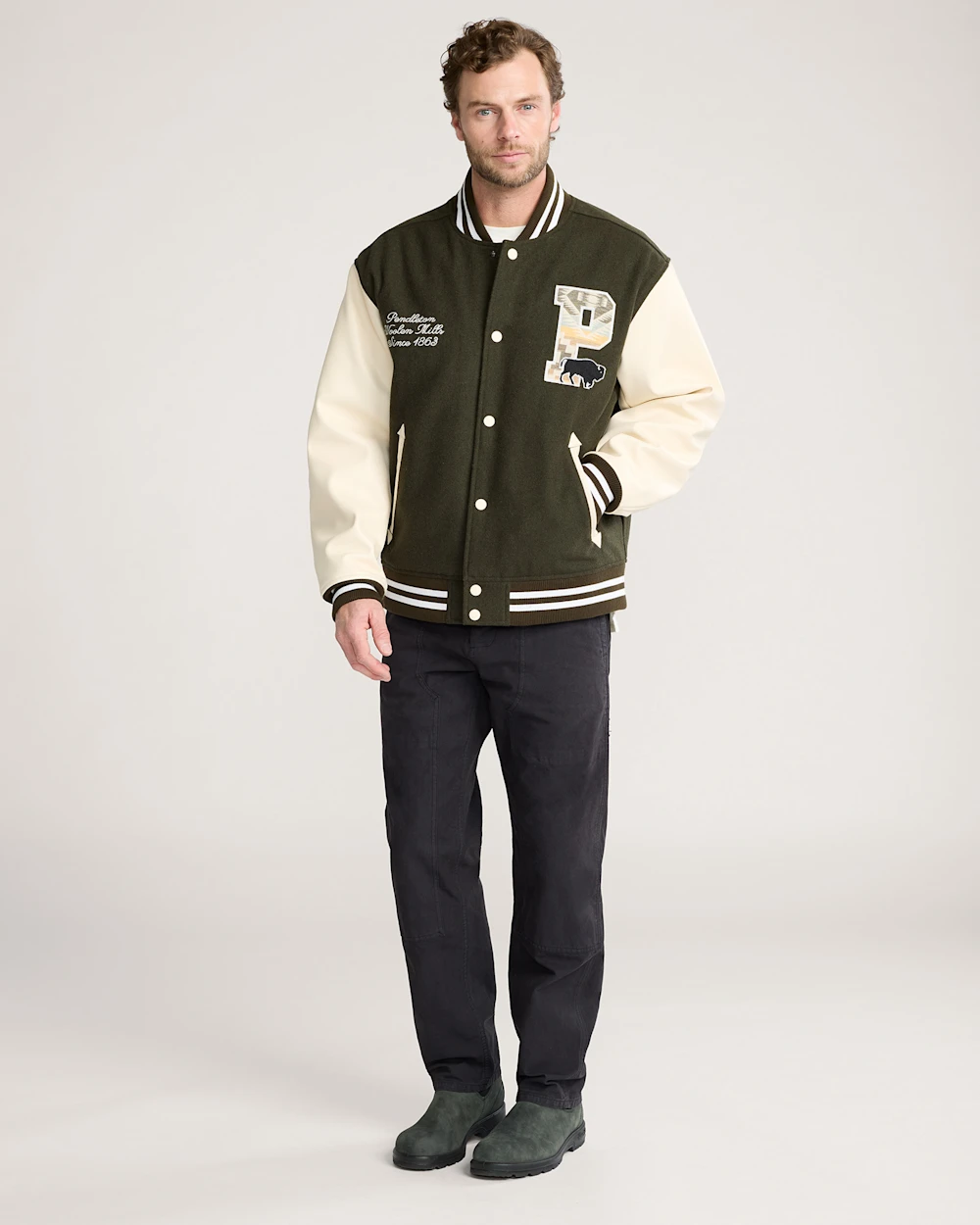 MEN'S PENDLETON UK WOOL/FAUX LEATHER VARSITY JACKET