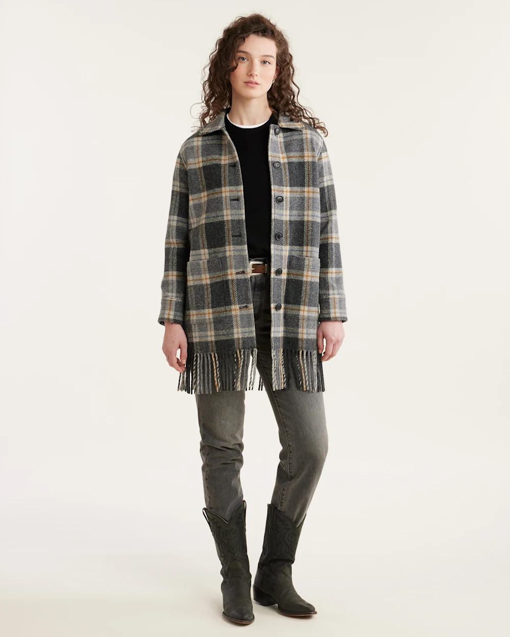 WOMEN'S PLAID JOLENE WOOL FRINGED JACKET