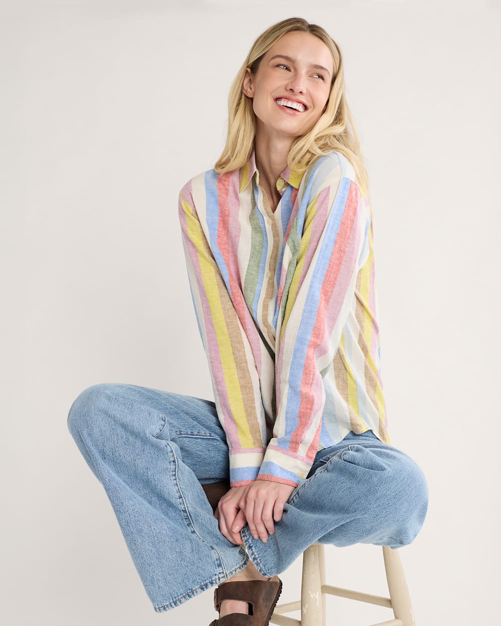 WOMEN'S MULTI STRIPE COASTAL LINEN SHIRT