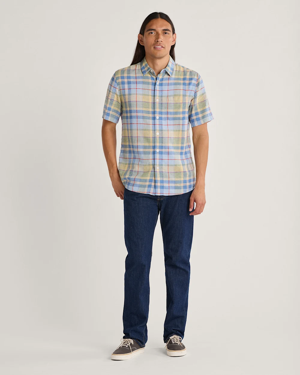 MEN'S PLAID SHORELINE LINEN SHIRT