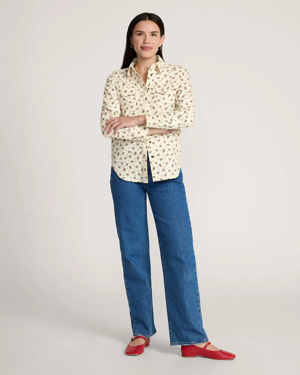 WOMEN'S FLORAL COTTON TWILL GAMBLER SHIRT