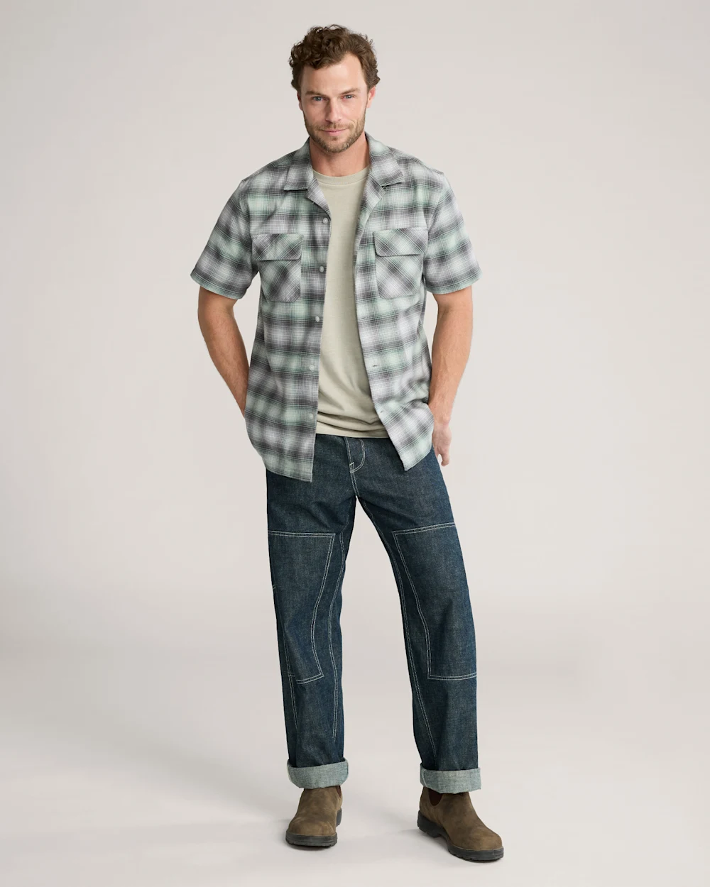MEN'S SHORT-SLEEVE PLAID COTTON BOARD SHIRT