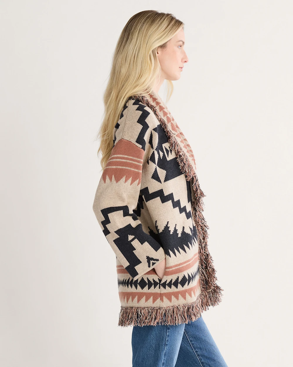 WOMEN'S GRAPHIC FRINGE CARDIGAN