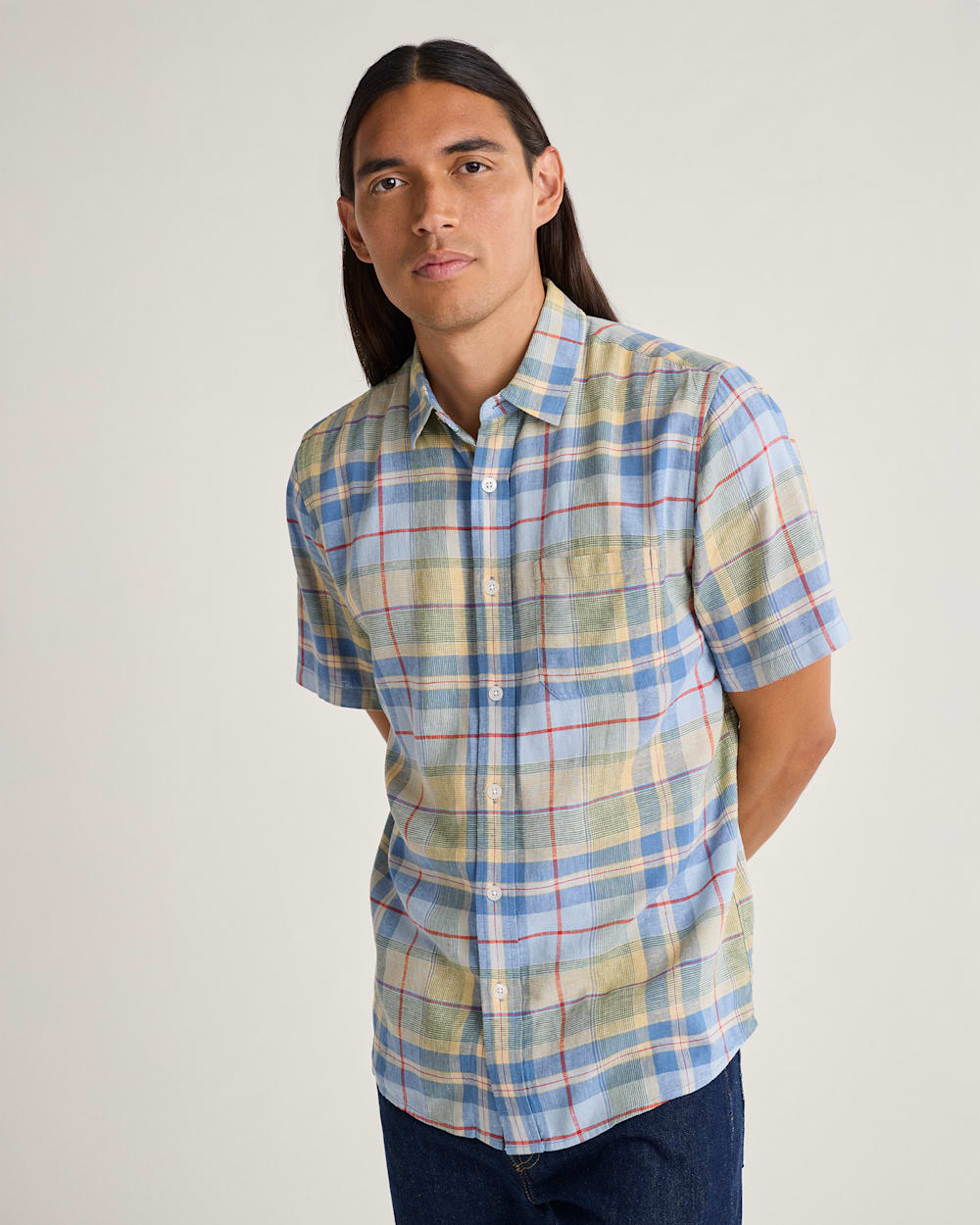MEN'S PLAID SHORELINE LINEN SHIRT