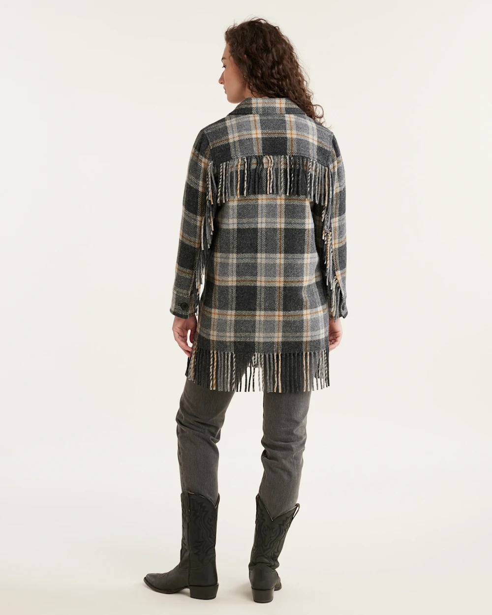 WOMEN'S PLAID JOLENE WOOL FRINGED JACKET
