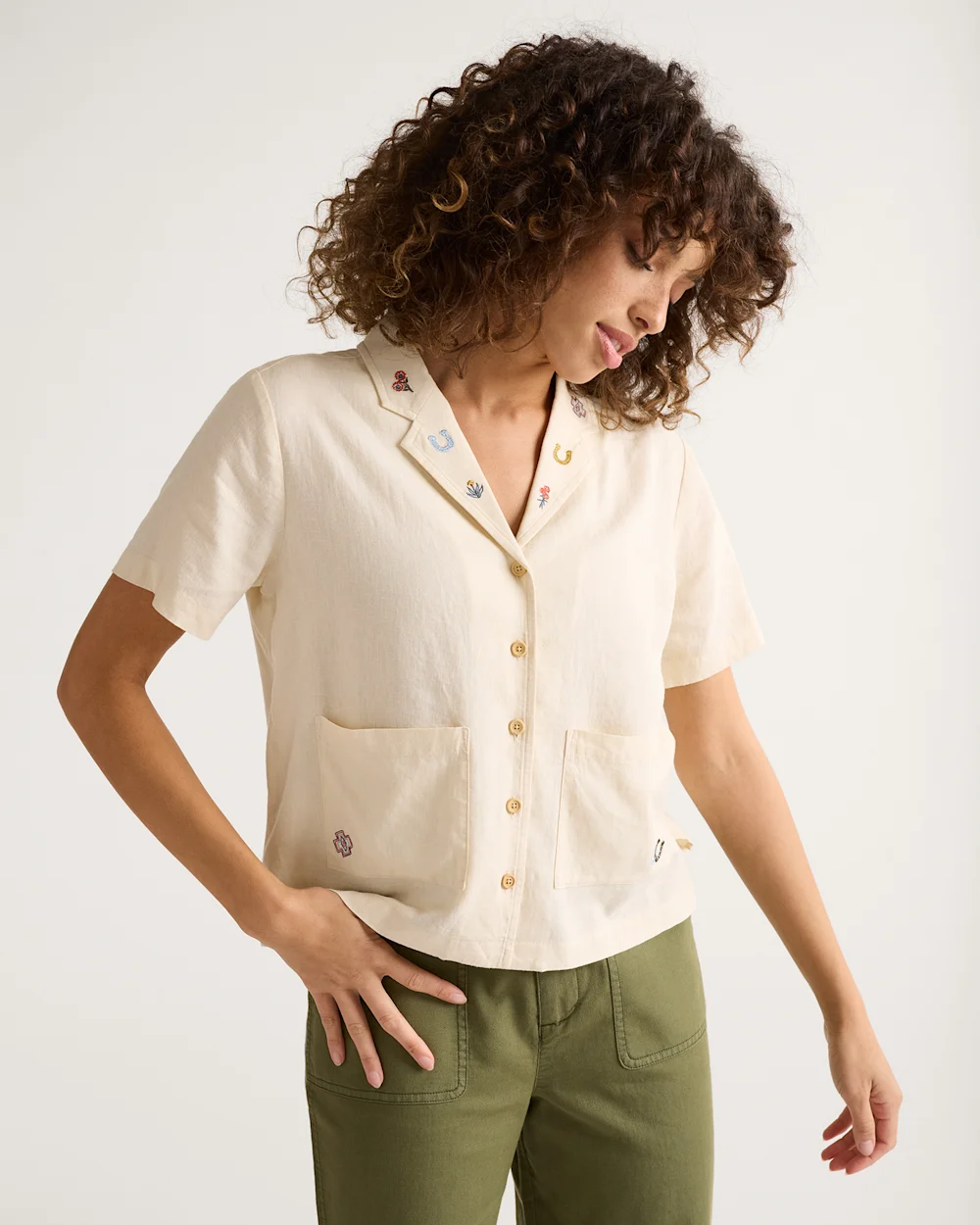 WOMEN'S EMBROIDERED LINEN SHIRT