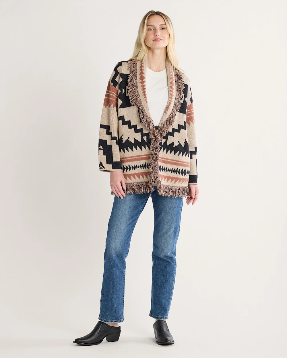 WOMEN'S GRAPHIC FRINGE CARDIGAN