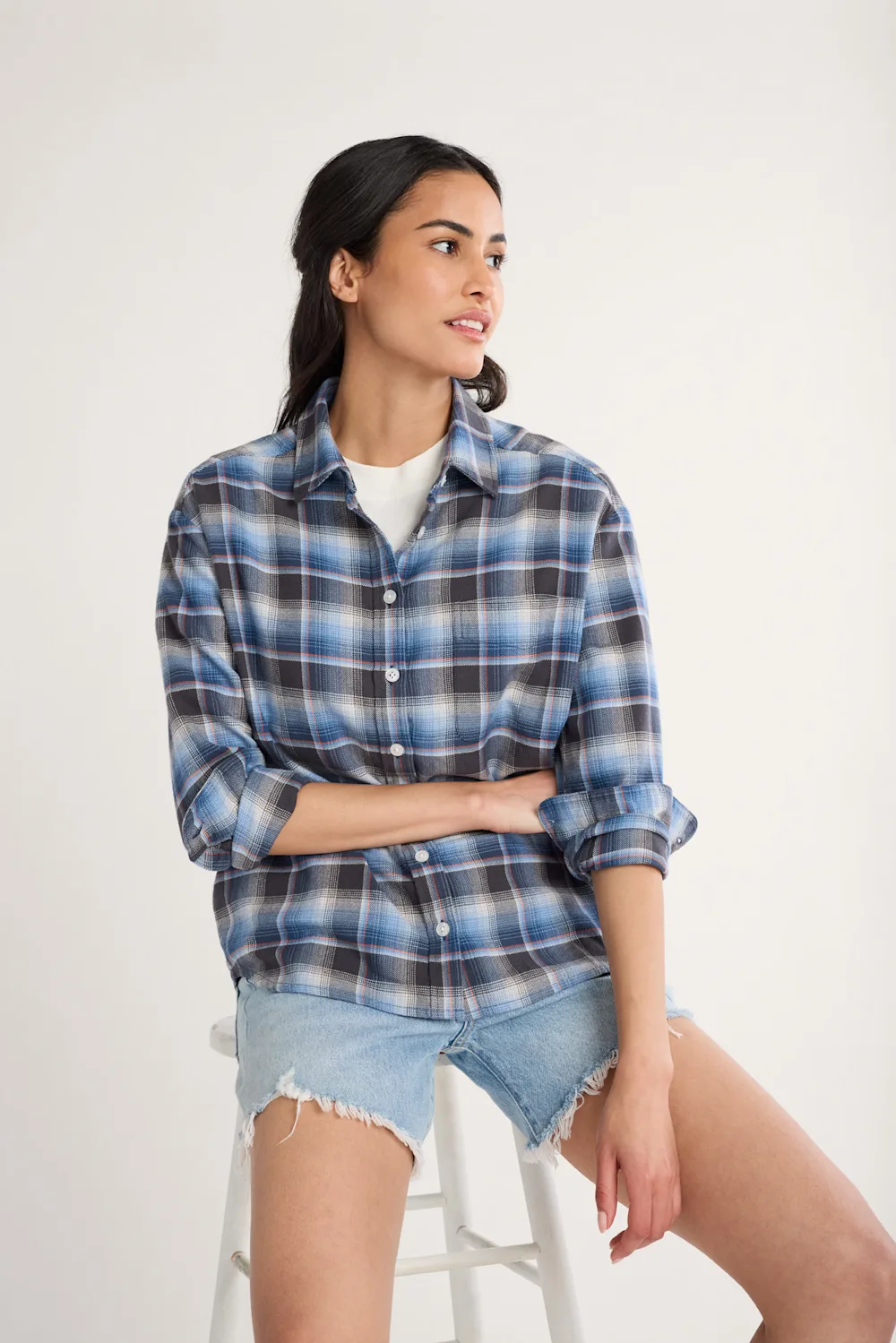 WOMEN'S PLAID BOYFRIEND DOUBLEBRUSHED FLANNEL SHIRT