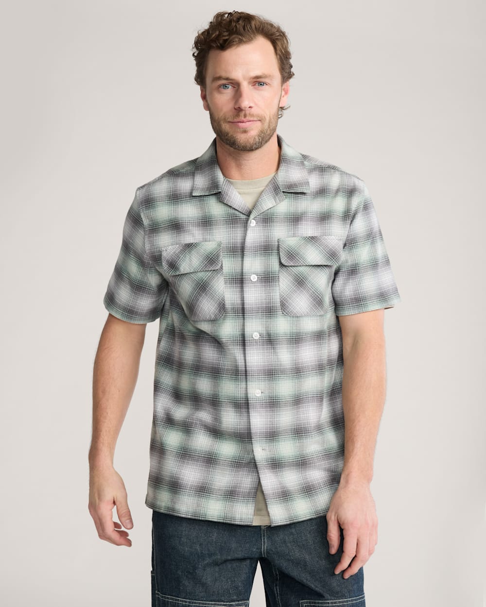 MEN'S SHORT-SLEEVE PLAID COTTON BOARD SHIRT