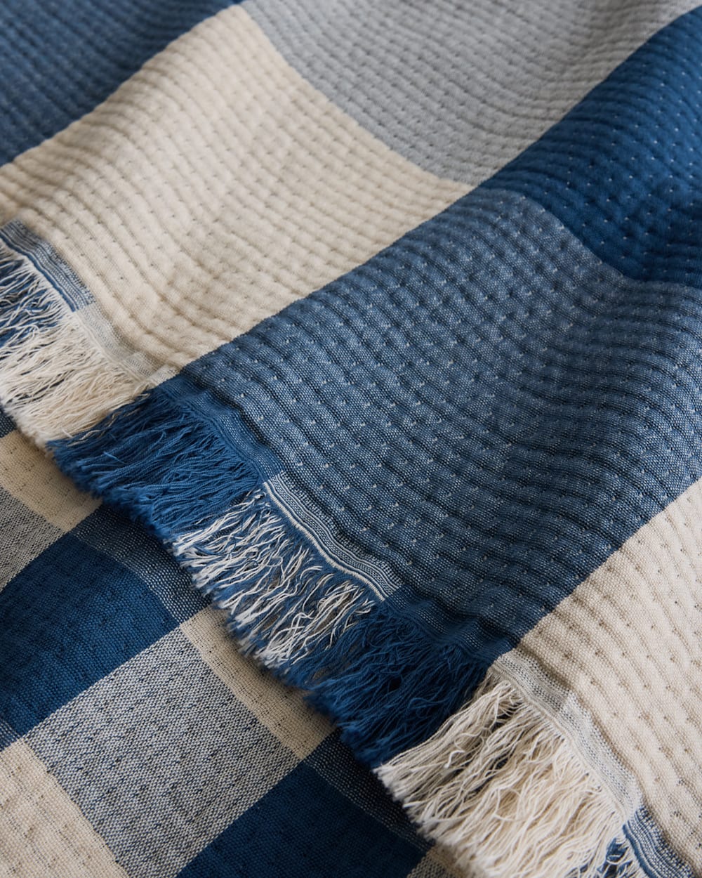 BLOCK PLAID ORGANIC COTTON FRINGED THROW