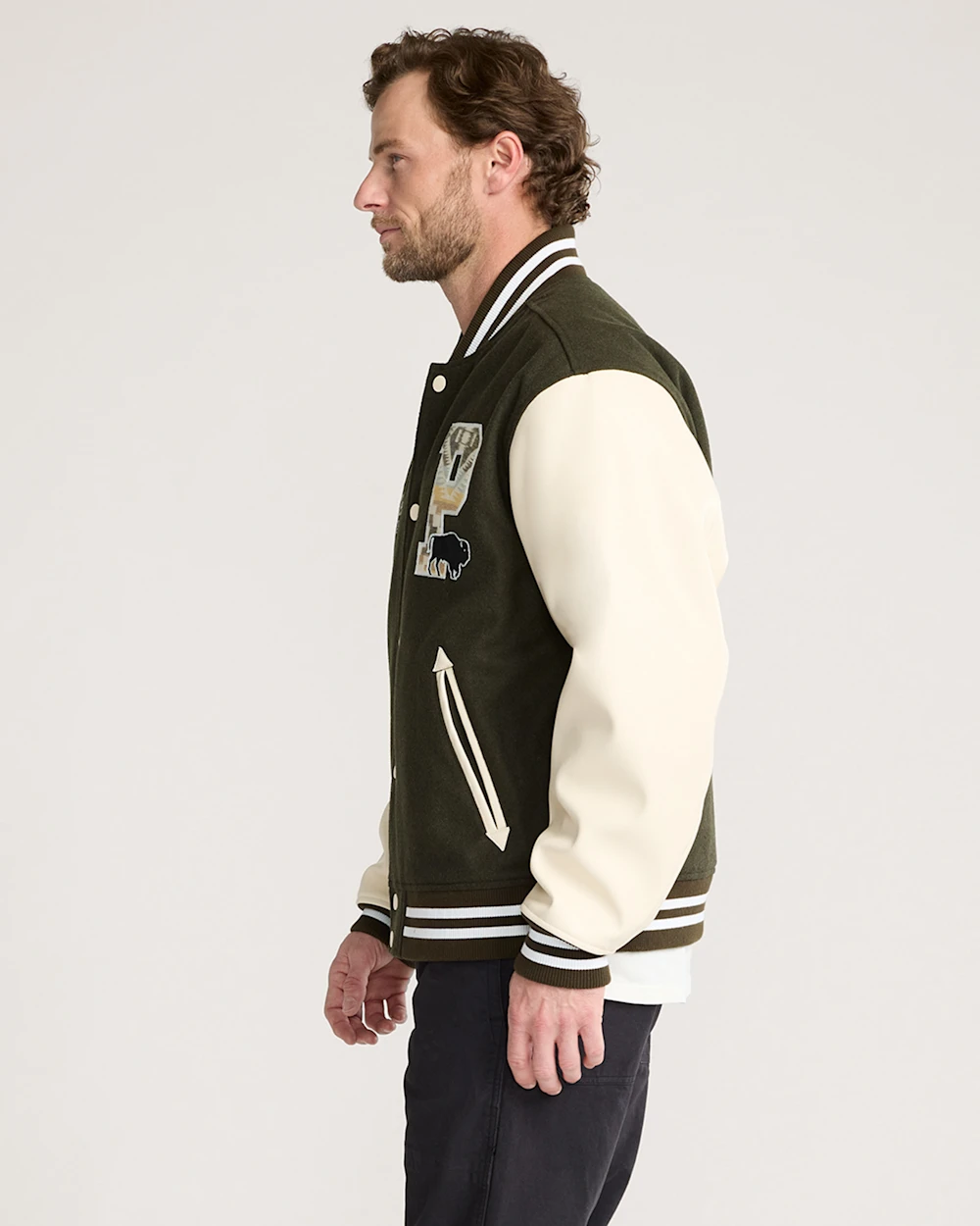 MEN'S PENDLETON UK WOOL/FAUX LEATHER VARSITY JACKET