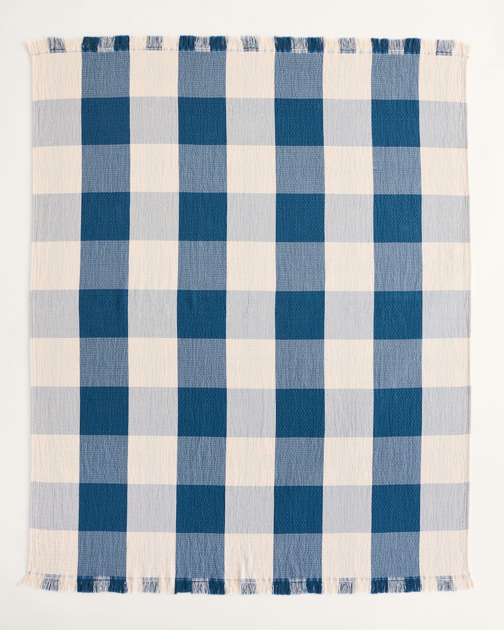 BLOCK PLAID ORGANIC COTTON FRINGED THROW