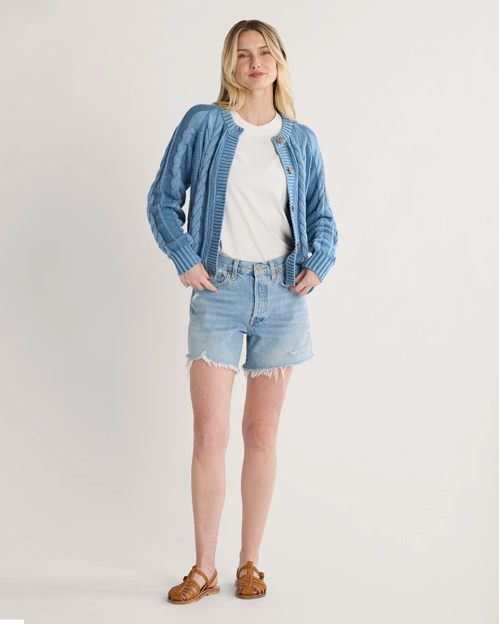 WOMEN'S COTTON CABLE CARDIGAN