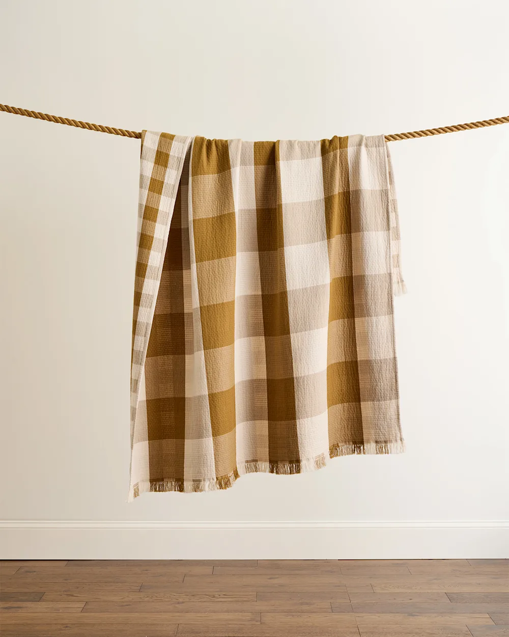 BLOCK PLAID ORGANIC COTTON FRINGED THROW