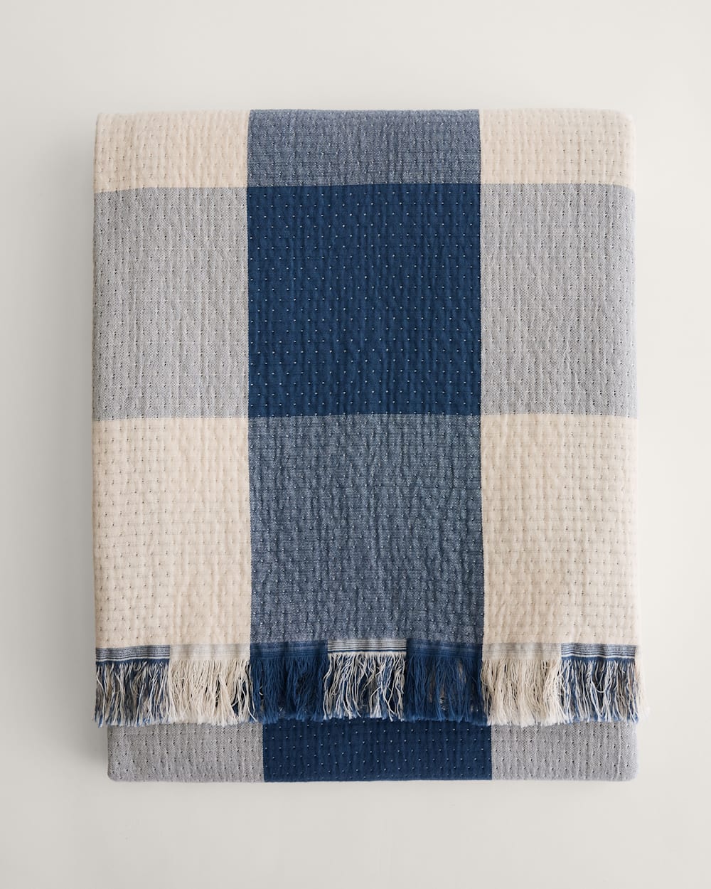BLOCK PLAID ORGANIC COTTON FRINGED THROW