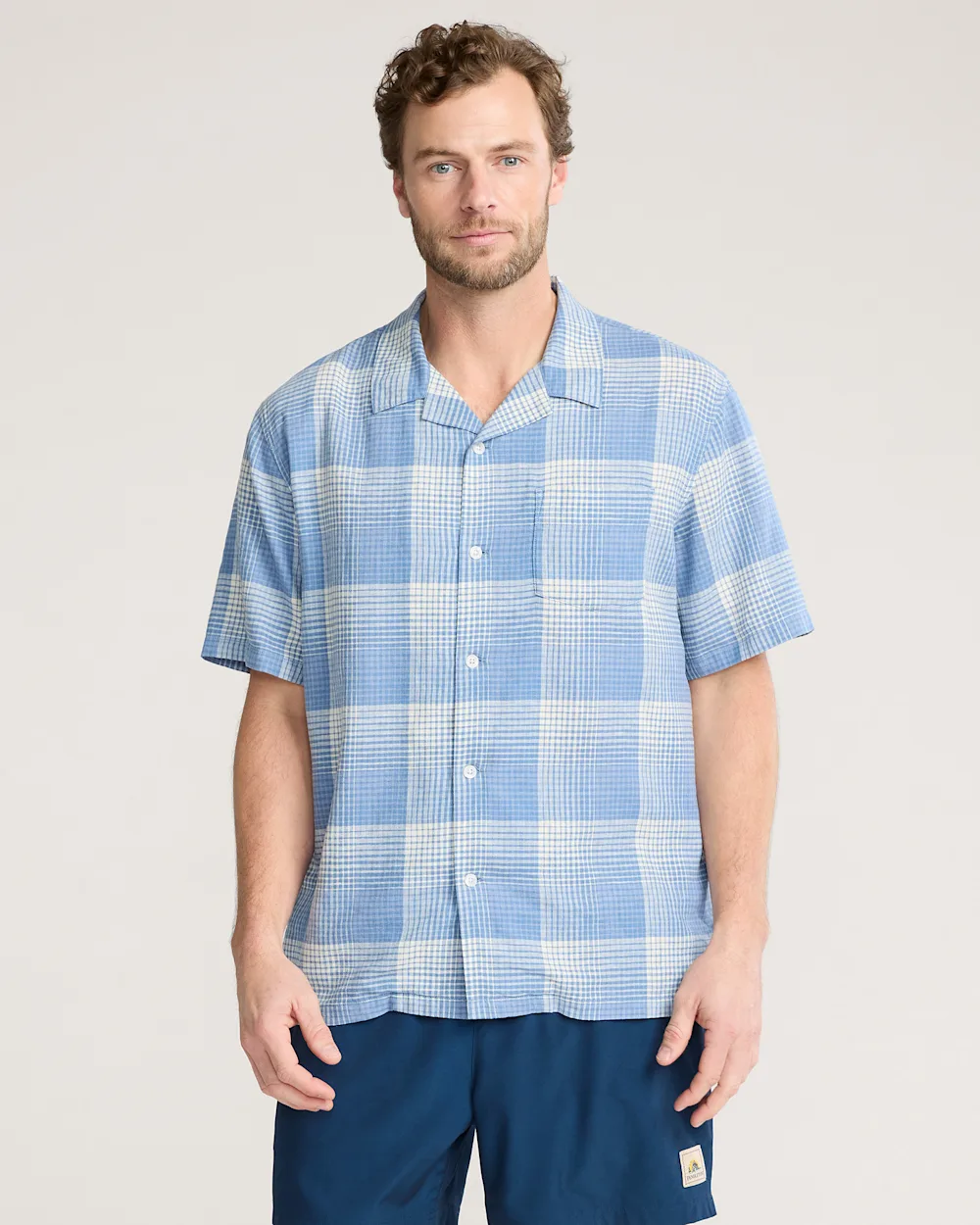 MEN'S PLAID LINEN CAMP SHIRT