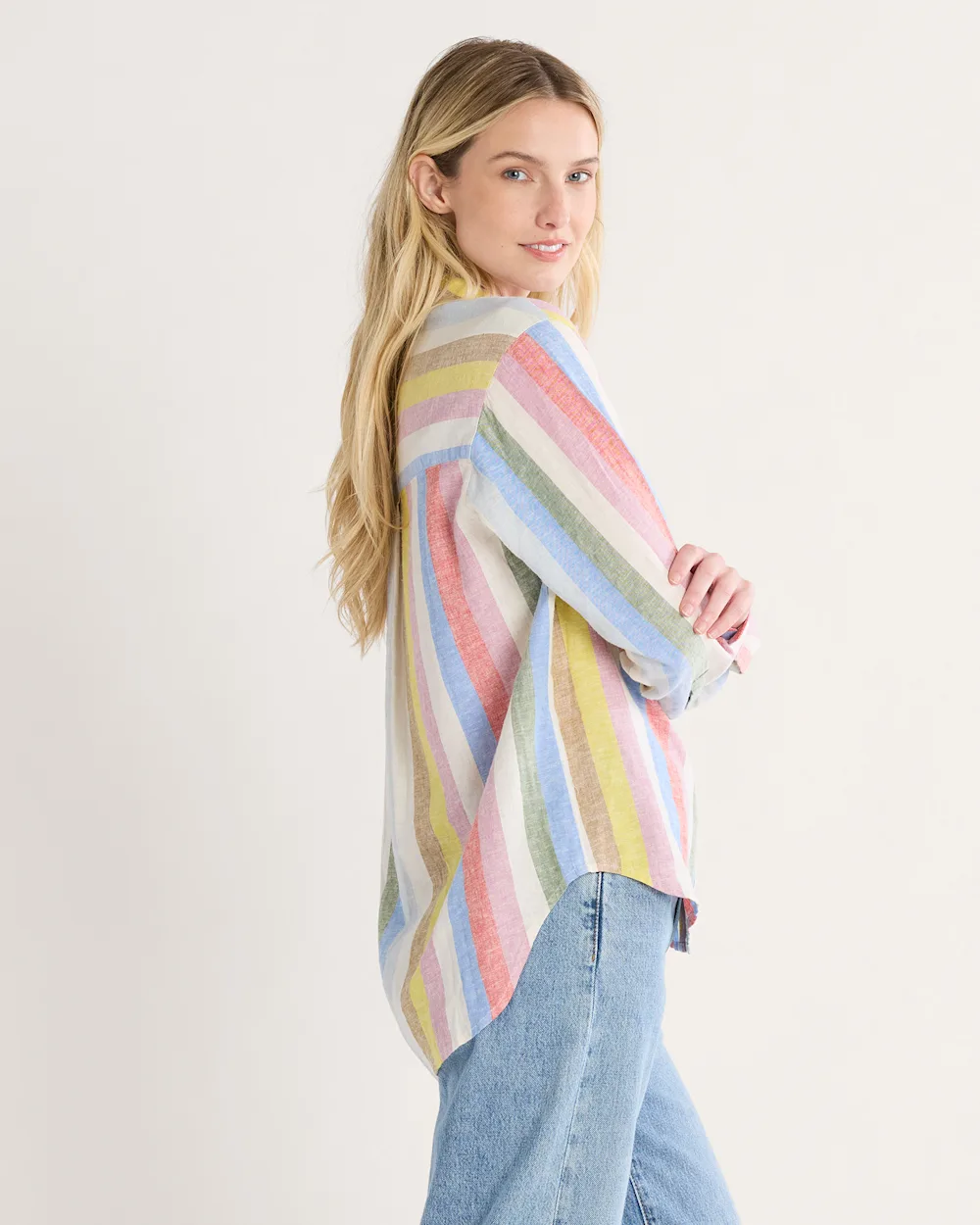 WOMEN'S MULTI STRIPE COASTAL LINEN SHIRT