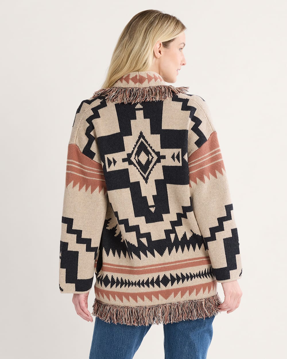WOMEN'S GRAPHIC FRINGE CARDIGAN