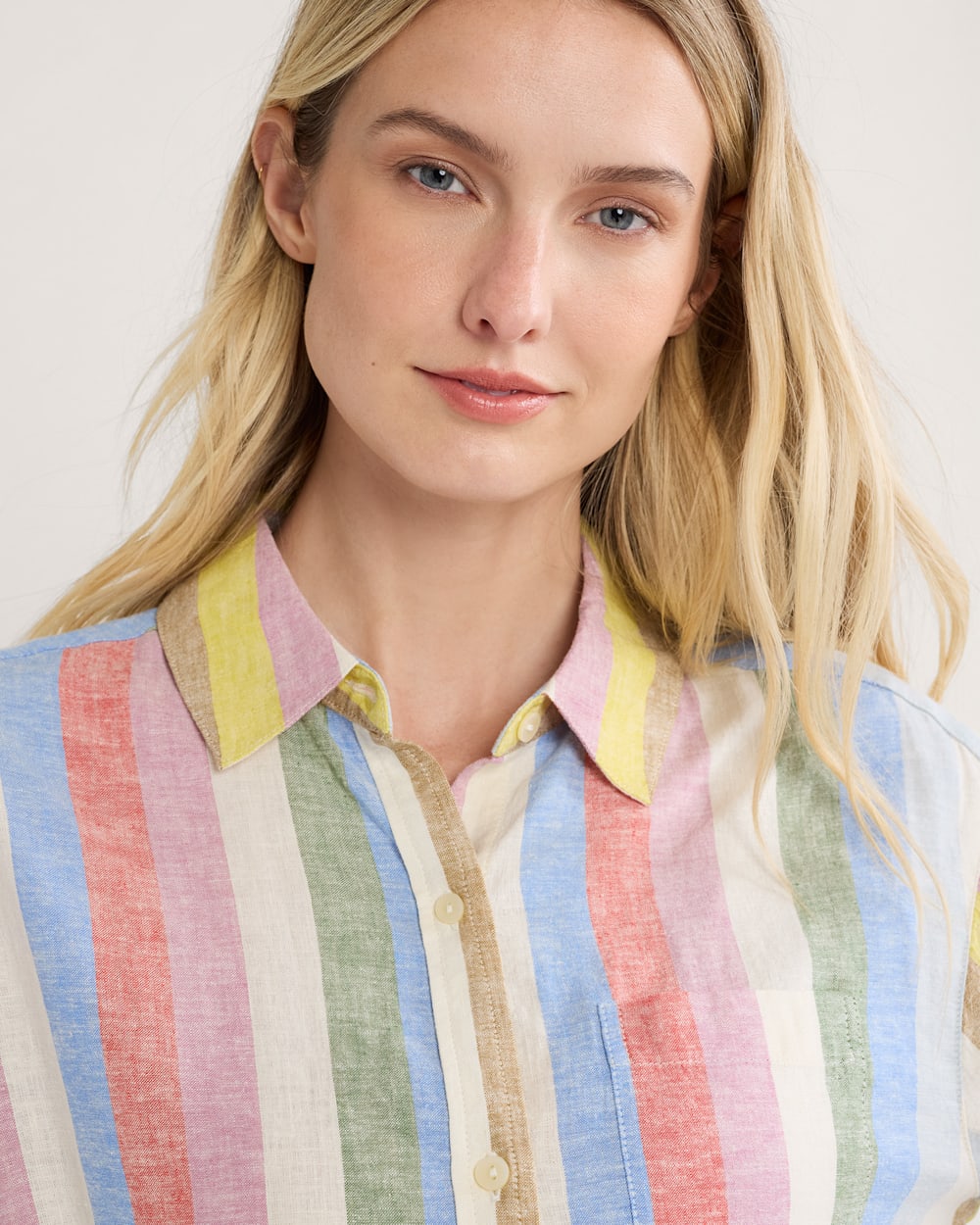 WOMEN'S MULTI STRIPE COASTAL LINEN SHIRT