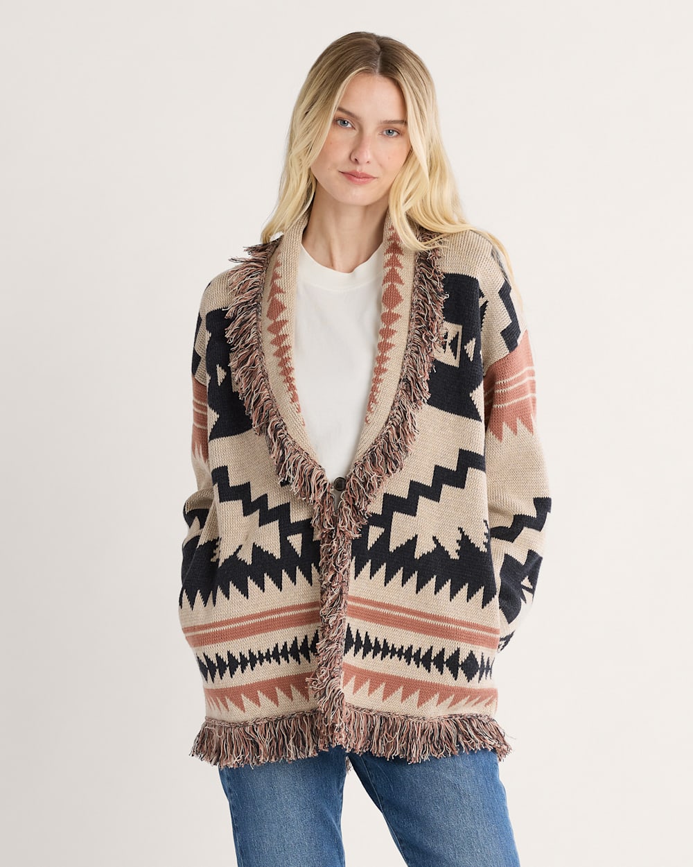 WOMEN'S GRAPHIC FRINGE CARDIGAN