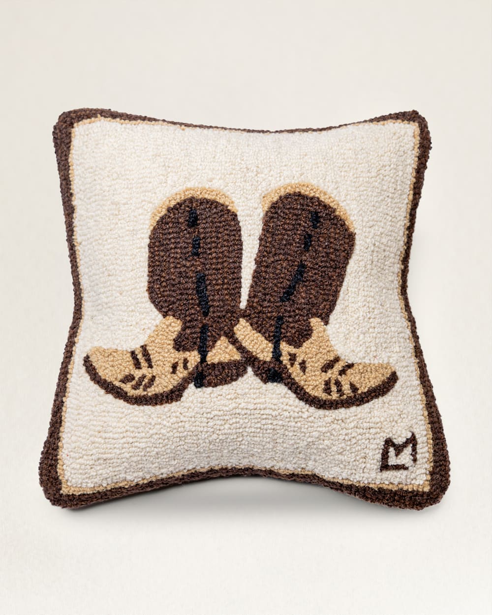 COWPOKE BOOTS HOOKED SQUARE PILLOW