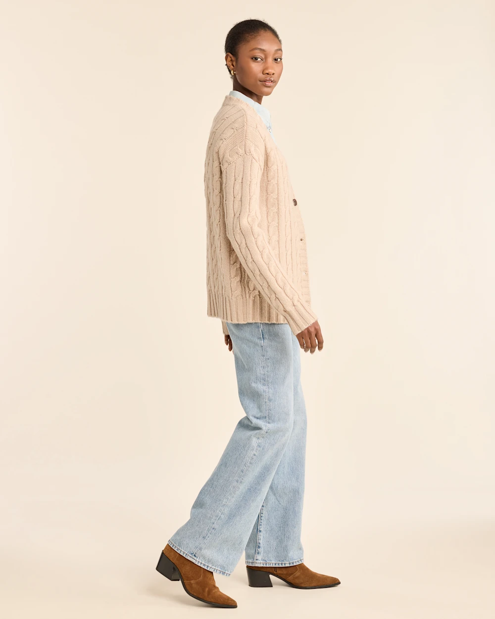 WOMEN'S SHETLAND COLLECTION FISHERMAN CARDIGAN