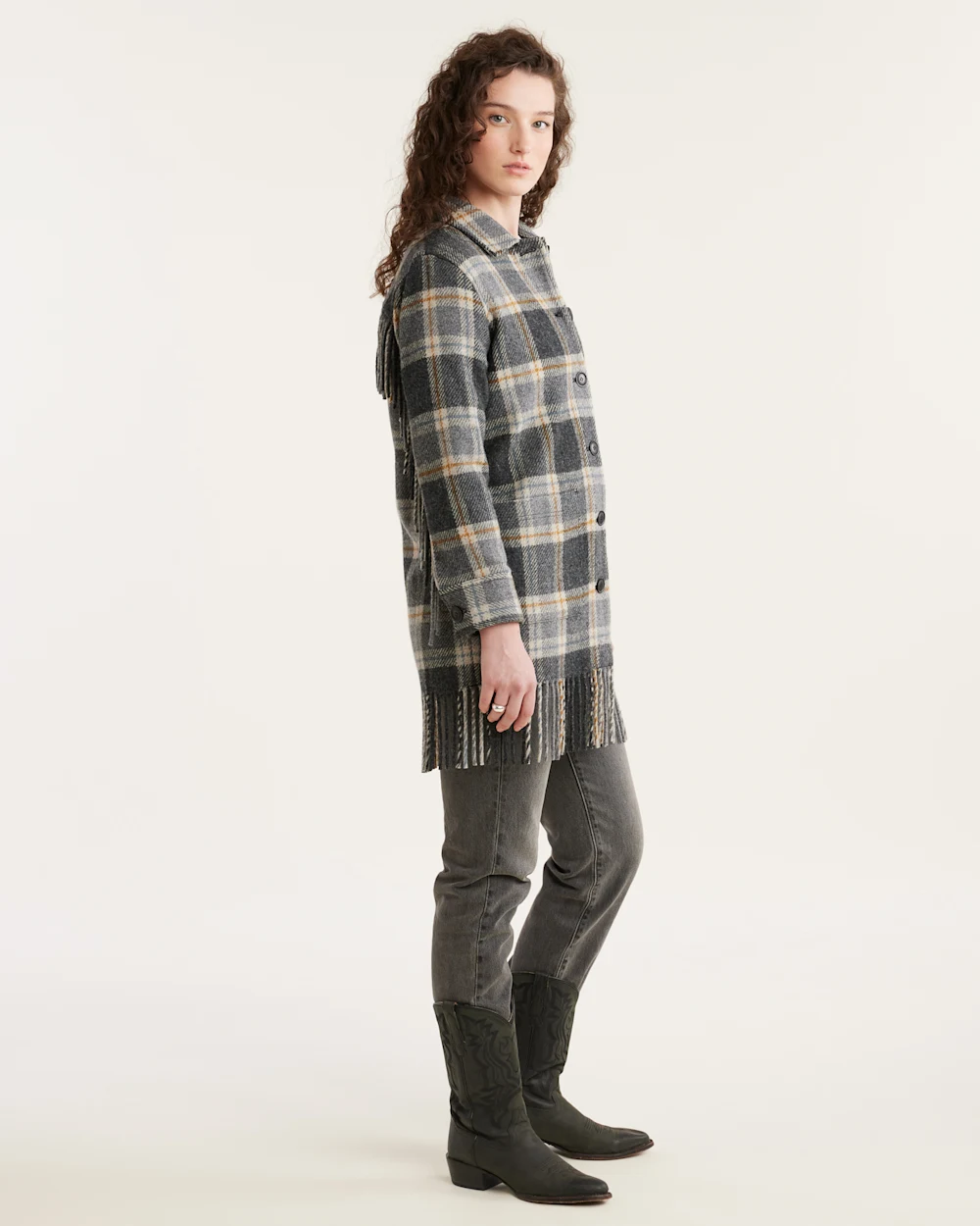 WOMEN'S PLAID JOLENE WOOL FRINGED JACKET