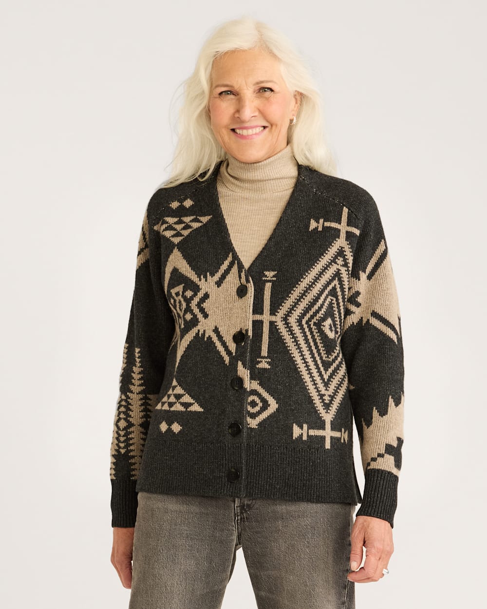 WOMEN'S LAMBSWOOL MIXED GRAPHIC CARDIGAN