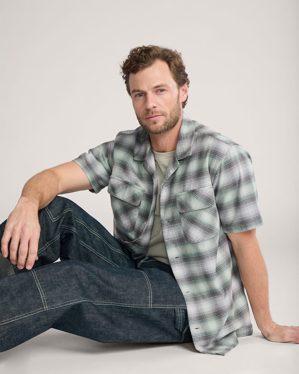 MEN'S SHORT-SLEEVE PLAID COTTON BOARD SHIRT