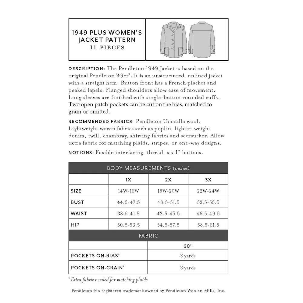 WOMEN'S 1949 JACKET PATTERN - PLUS