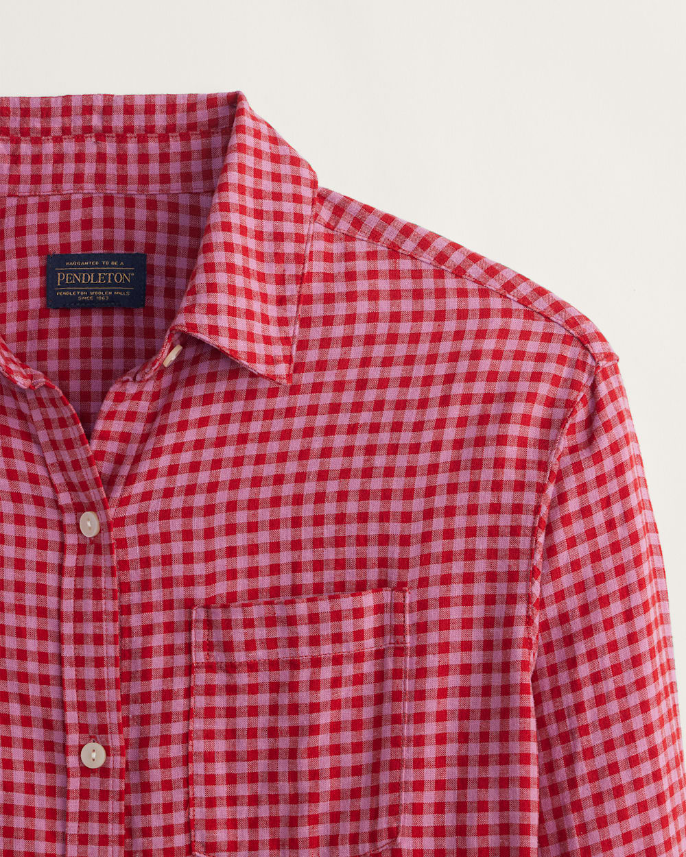 WOMEN'S PINK CHECK COASTAL LINEN SHIRT