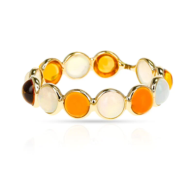 Mixed Semi-Precious Round Cabochon Band, Yellow Gold