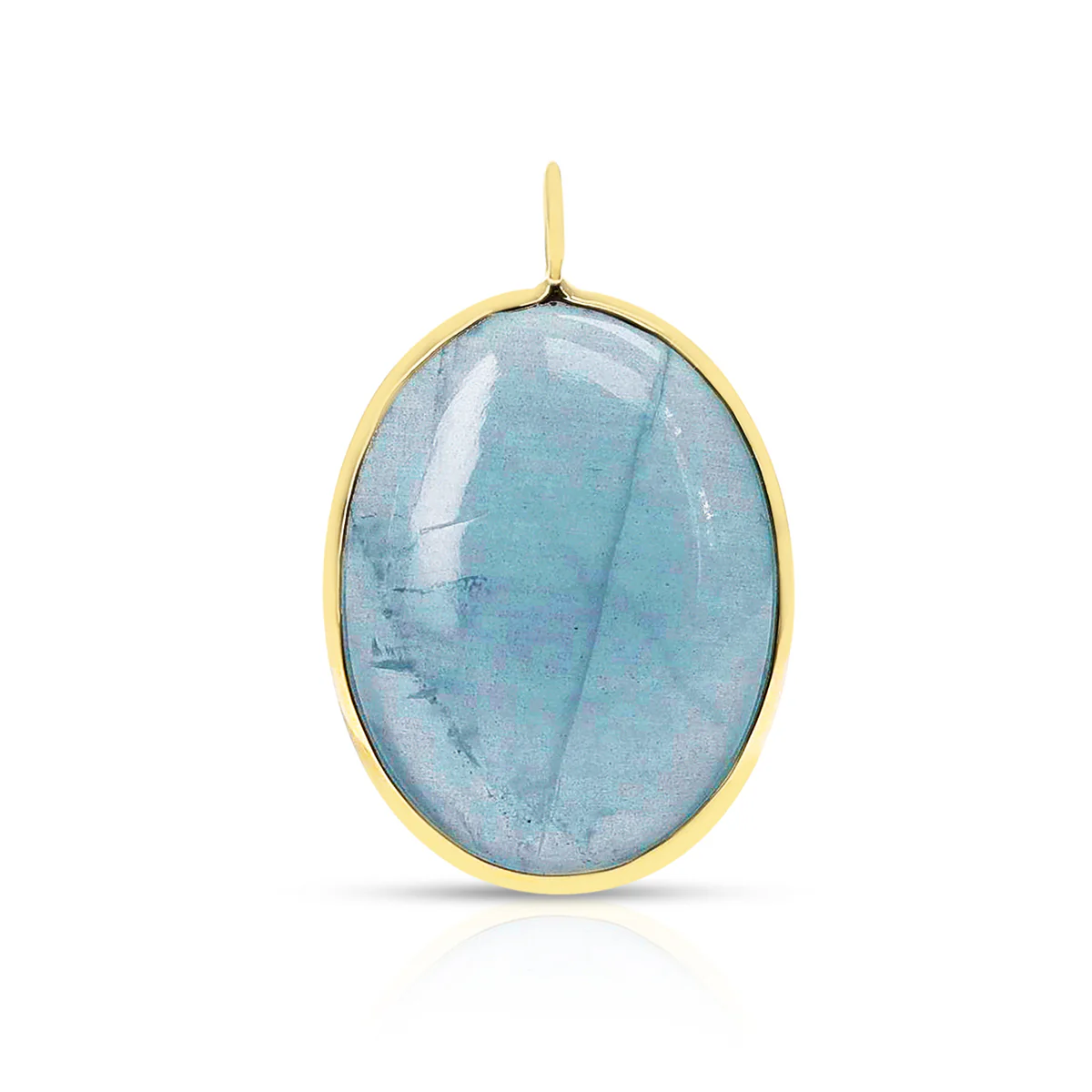 Aquamarine Oval Shape Pendant, 14K Yellow Gold