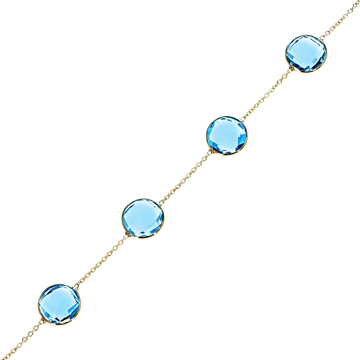 Round Faceted Green Amethyst Adjustable Bracelet, 18k Yellow Gold
