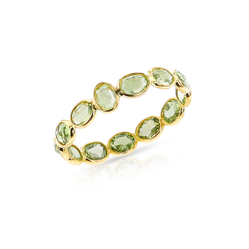 Green Sapphire Rose Cut Eternity Band, 14k