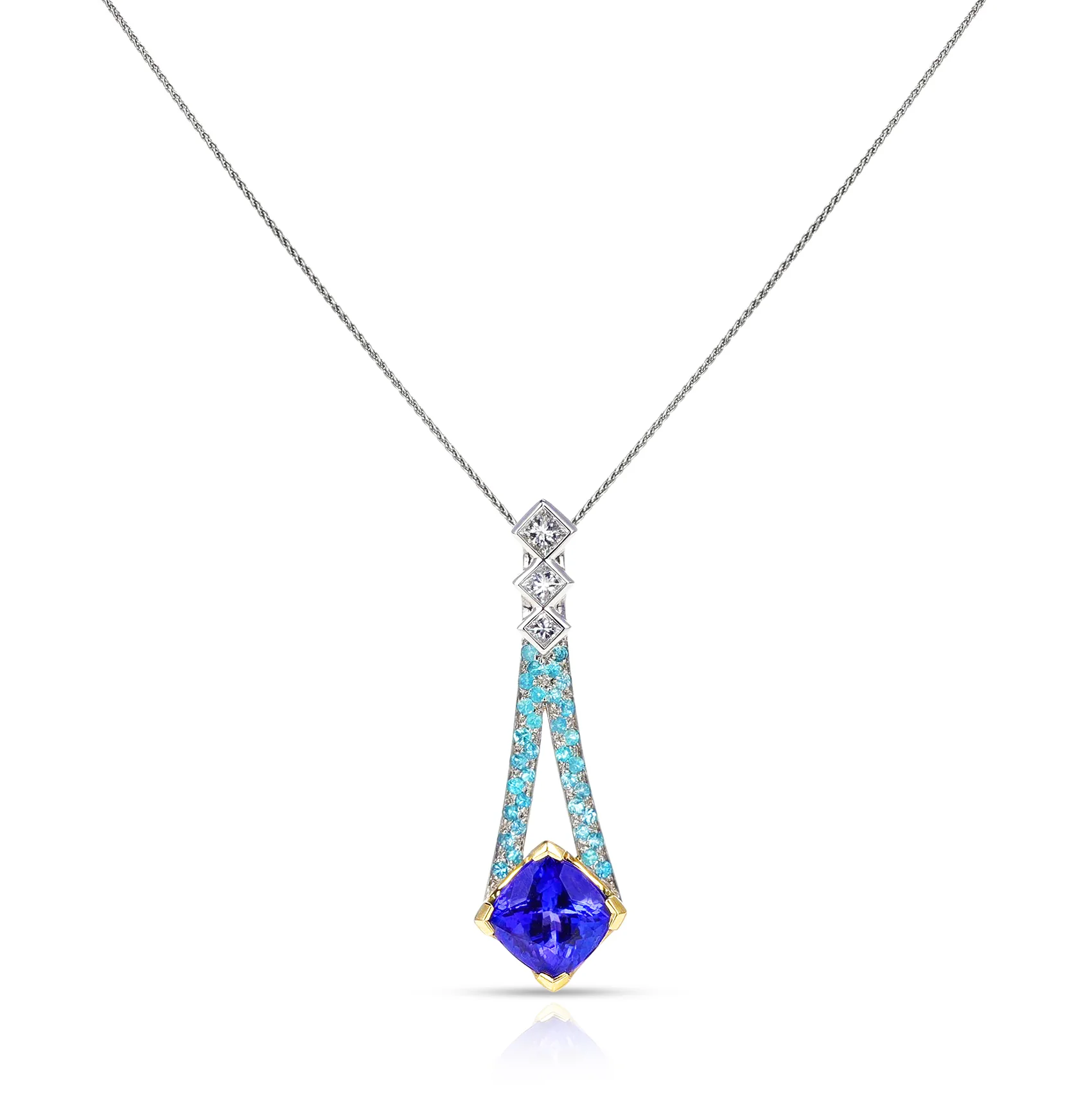 Tanzanite Pendant with Brazilian Paraiba Tourmaline and Diamonds, 18k