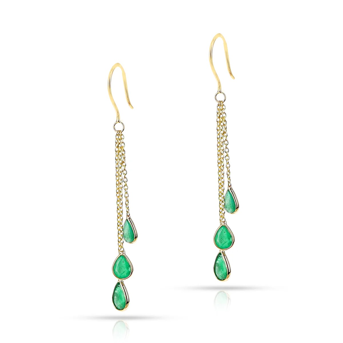 Emerald Dangling Drops Earrings made in 18 Karat Yellow Gold.