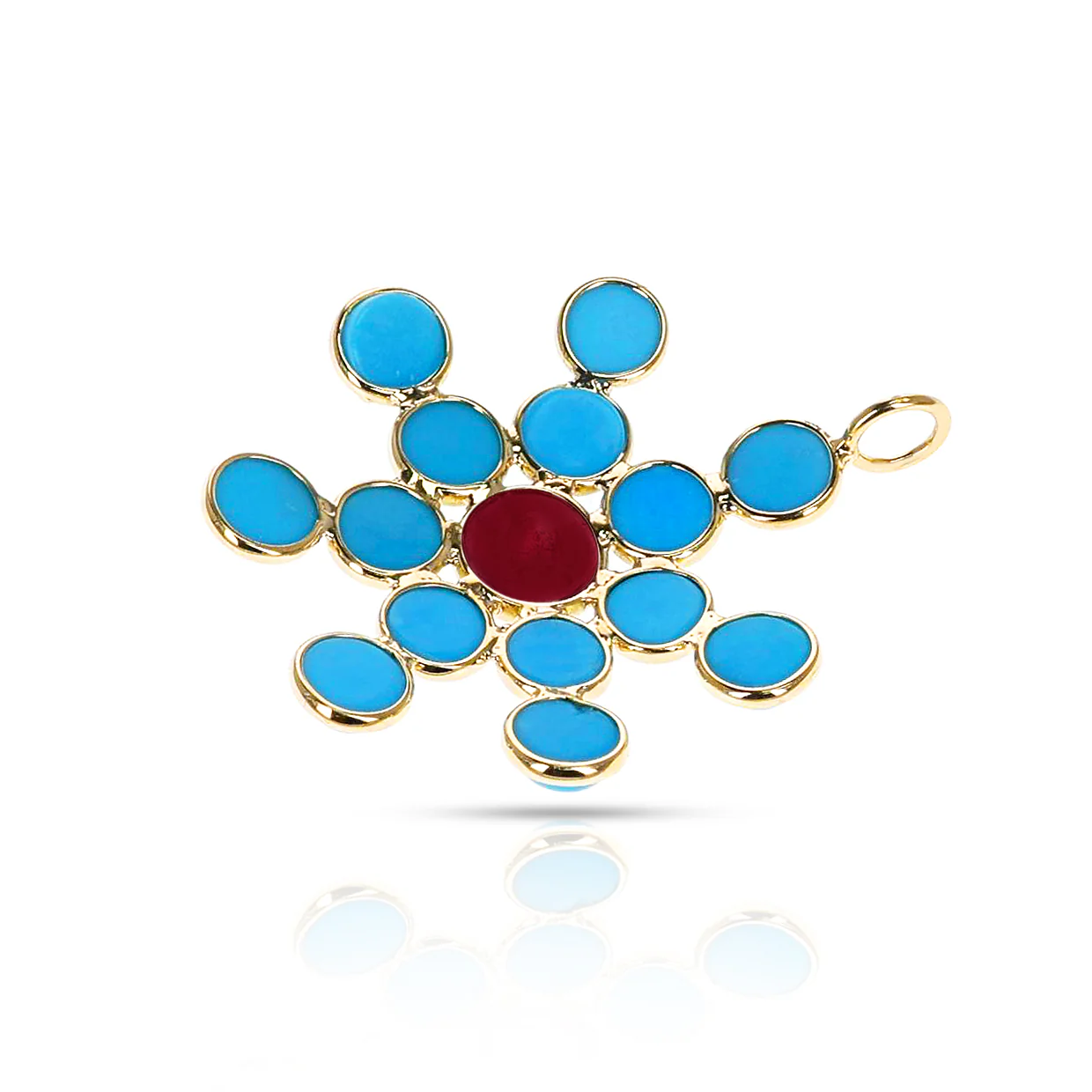 Large Turquoise Tourmaline Floral Pendant, 18K Yellow Gold