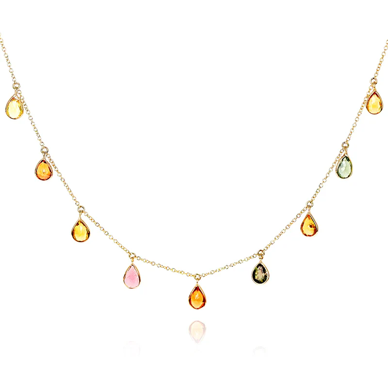 Pear Shape Gemstone with Drops, 18k