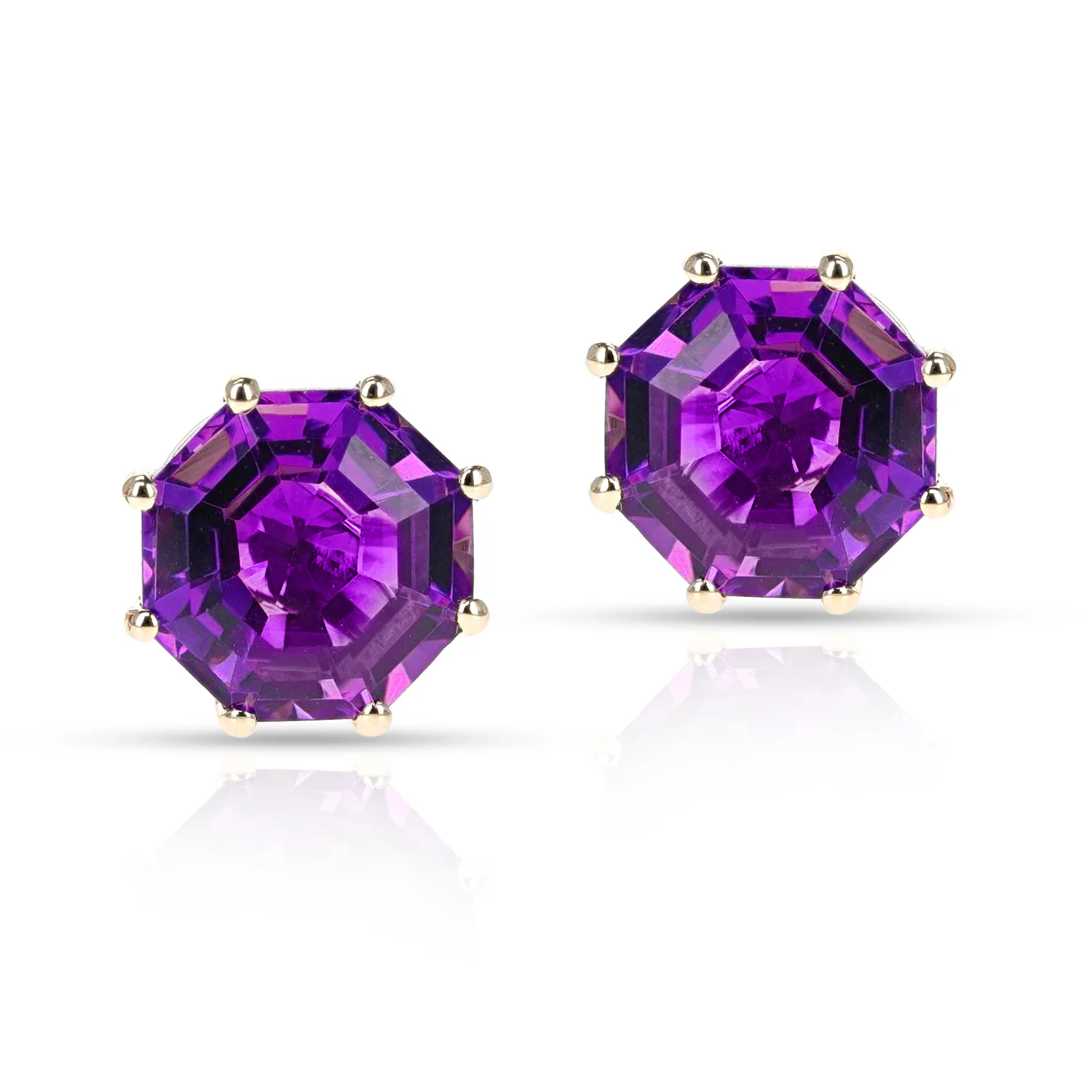Octagonal Semi-Precious Screw-Back Stud Earrings,14k
