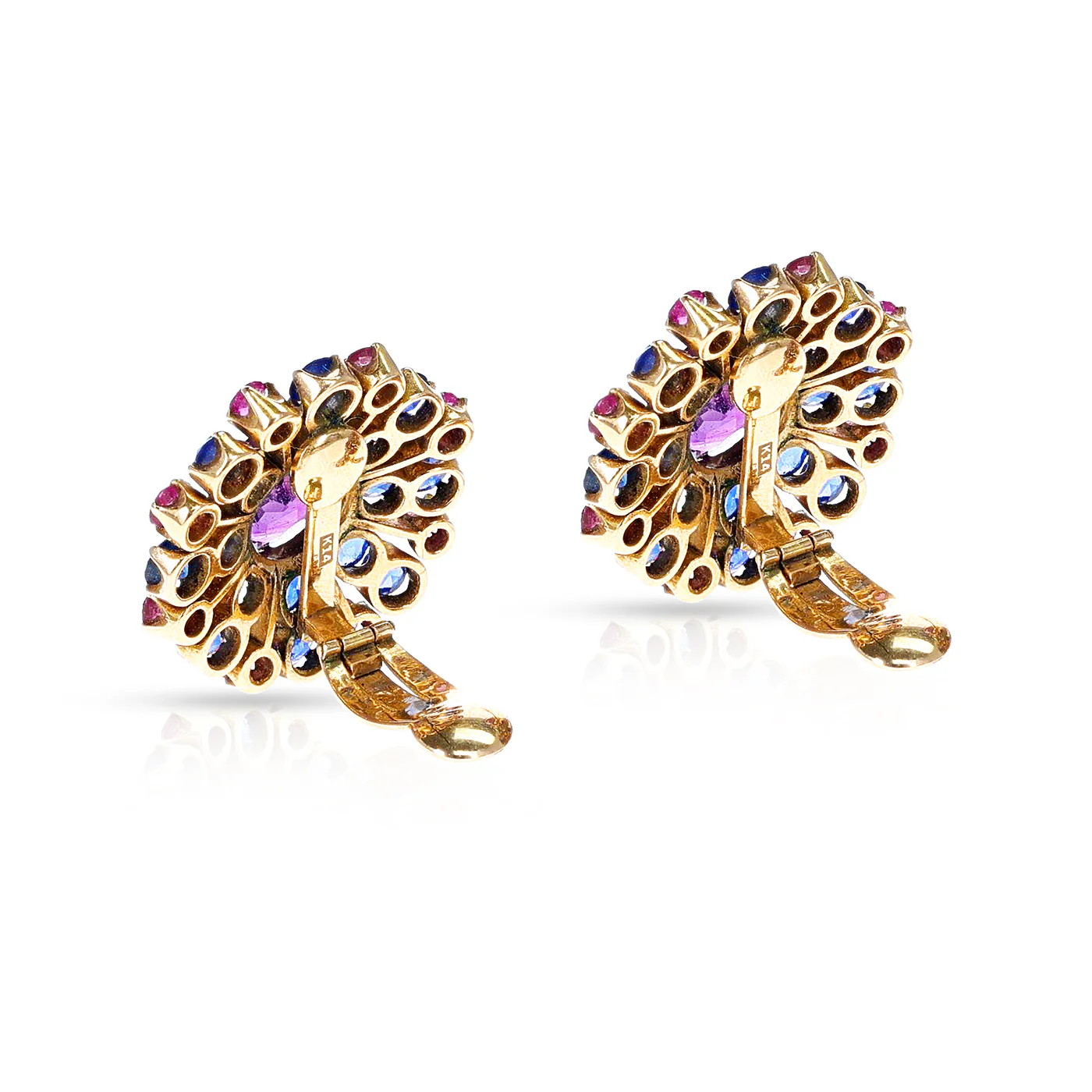 Amethyst, Sapphire, and Ruby Earrings. 14k Gold