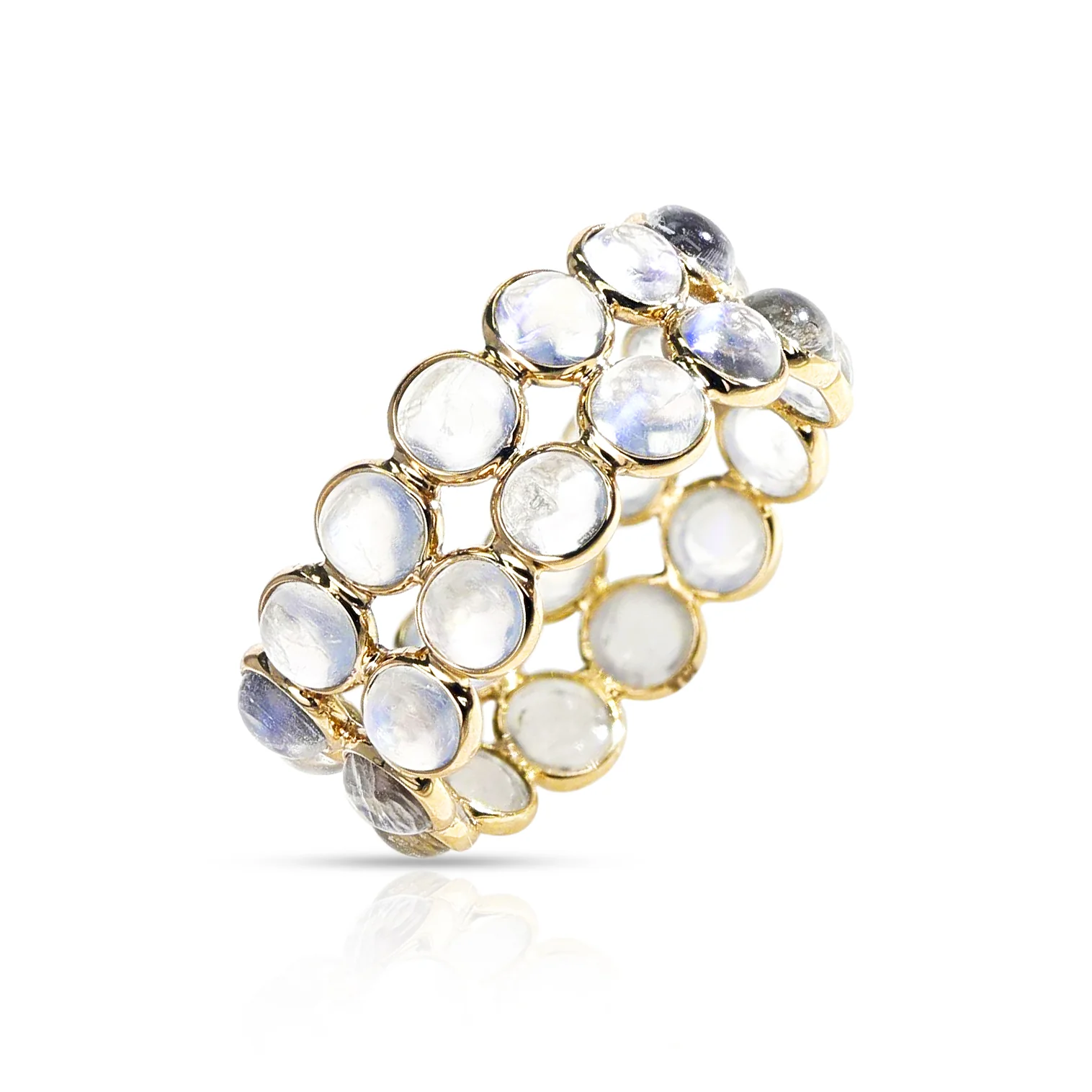 Round Moonstone Cabochon Double Band, Yellow Gold