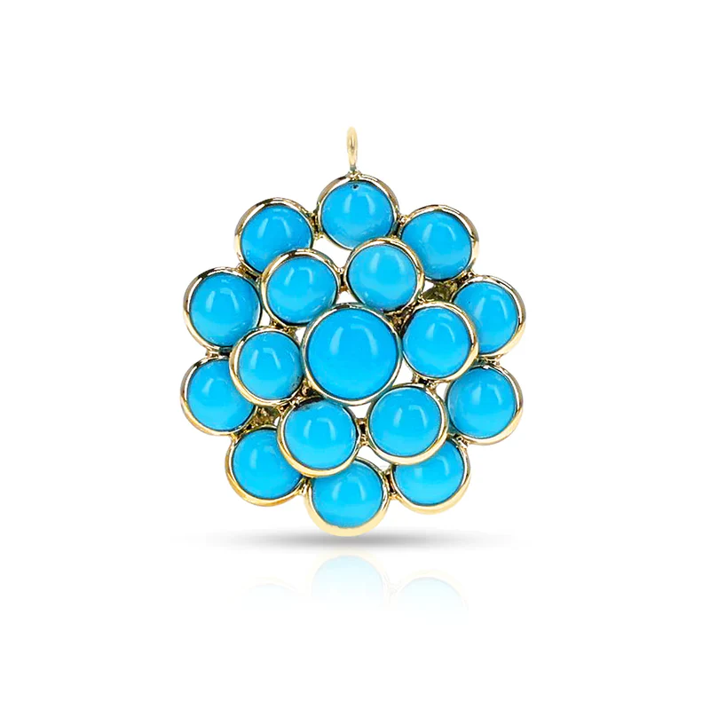 Triple Tier Gemstone Cabochon Floral Pendant, 18K Yellow Gold