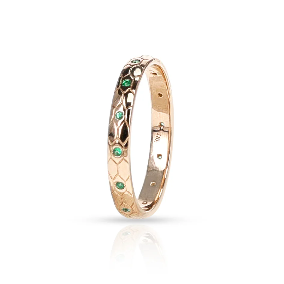 Textured Gold Band with Emeralds, 18k