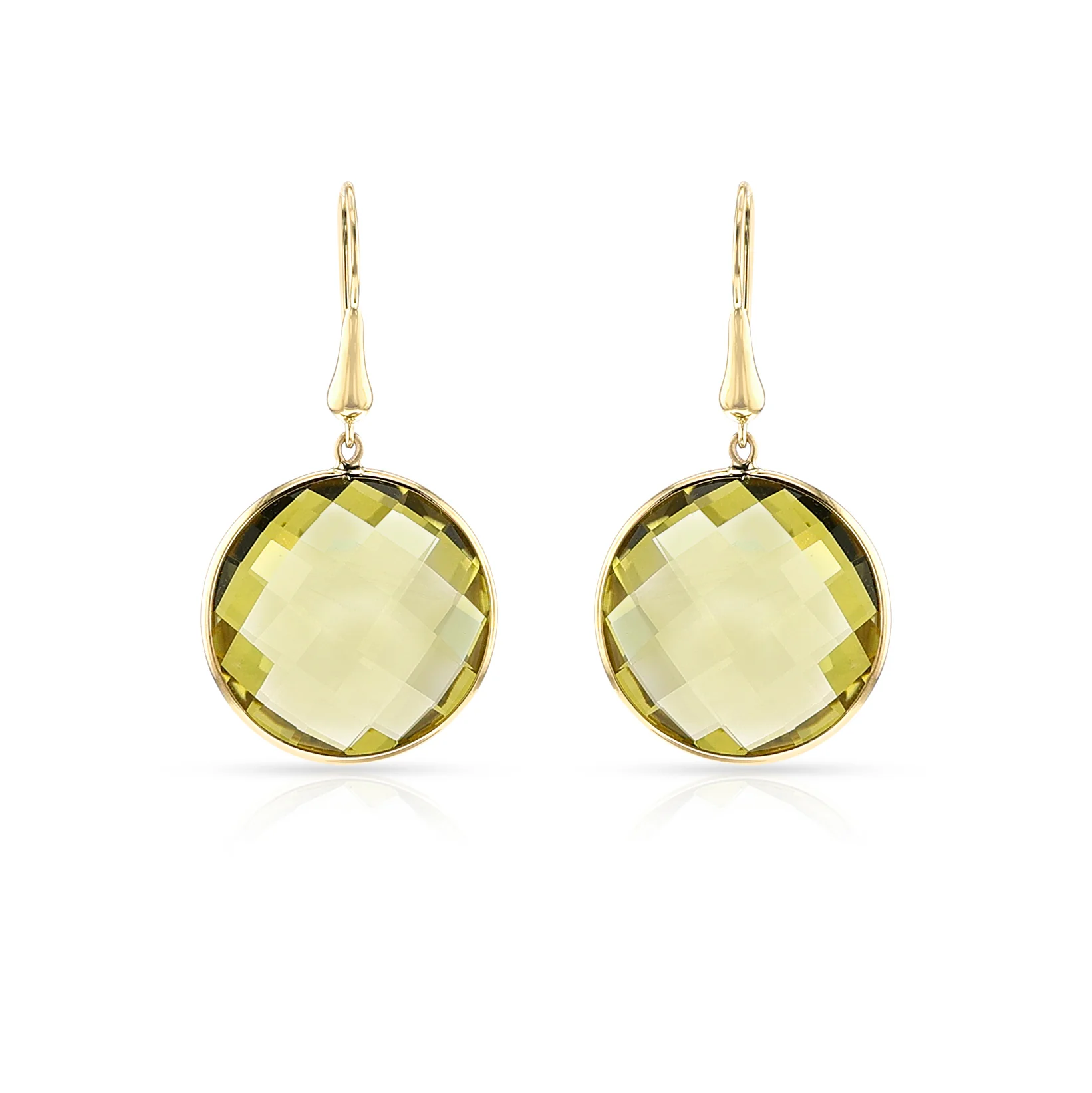 Round Lemon Topaz Gold-Cap Dangling Earrings, 18k