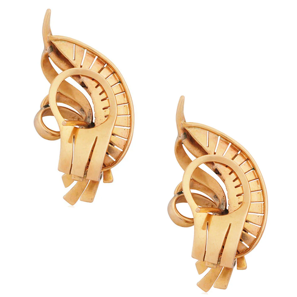 Curved Scroll Earrings with Diamonds, 14K White & Yellow Gold