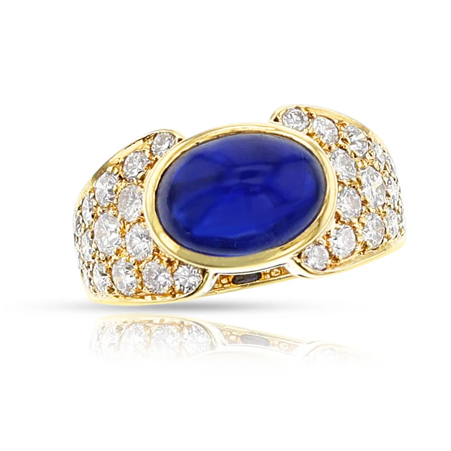 Van Cleef & Arpels Sapphire Cabochon and Diamond Ring, 18k